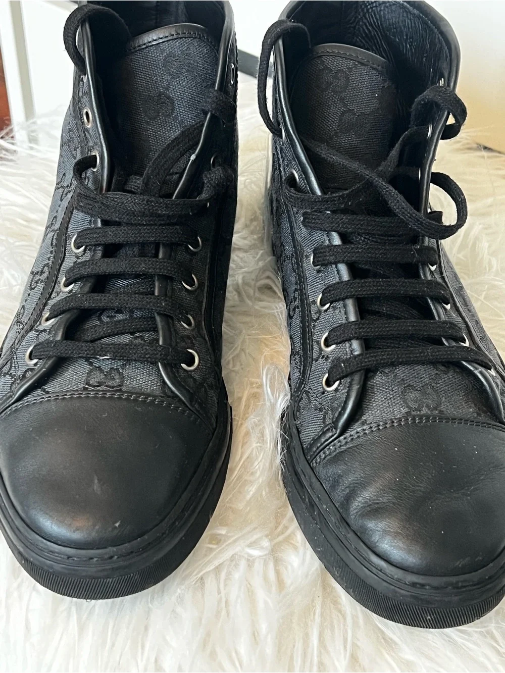 Gucci Black GG Monogram Men’s Canvas High-Top Sneakers